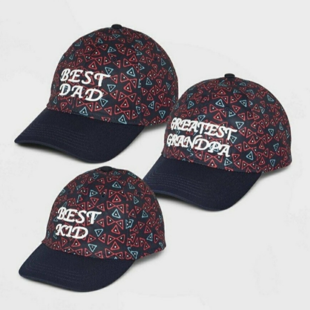 Grandpa, Dad, Kid Matching Baseball Hats - New